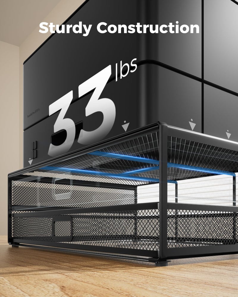 HUANUO 2 Tier Monitor Stand, Metal Monitor Riser with Drawer, Desk Organizer, Monitor Stand with Storage, Desktop Computer Stand for PC, Laptop, Printer - Image 4